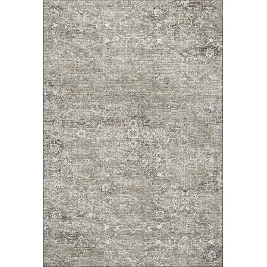Stone And Coffee Floral Medallion Washable Area Rug With UV Protection Photo 4
