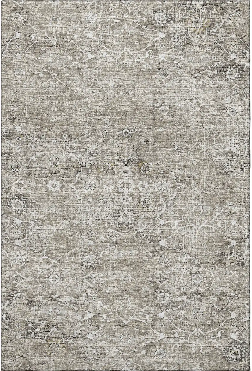 Stone And Coffee Floral Medallion Washable Area Rug With UV Protection Photo 4