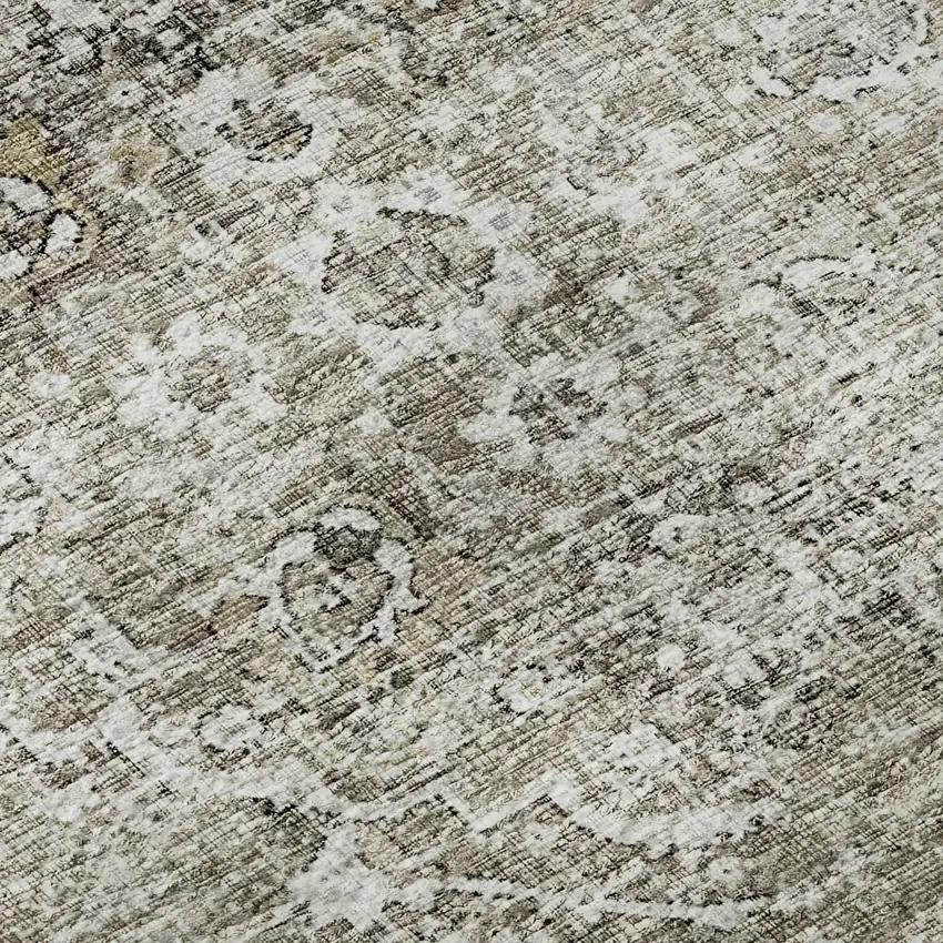 Stone And Coffee Floral Medallion Distressed Washable Area Rug With UV Protection Photo 8