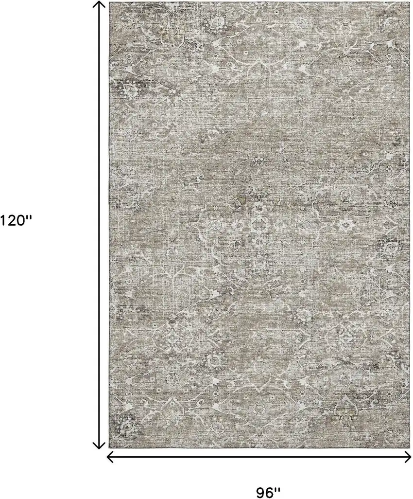 Stone And Coffee Floral Medallion Washable Area Rug With UV Protection Photo 3