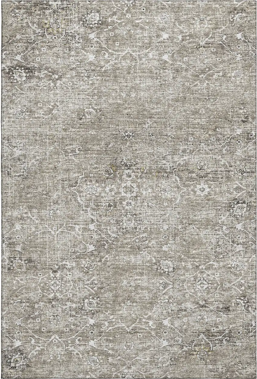 Stone And Coffee Floral Medallion Washable Area Rug With UV Protection Photo 1