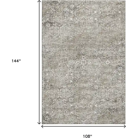 Stone And Coffee Floral Medallion Distressed Washable Area Rug With UV Protection Photo 3