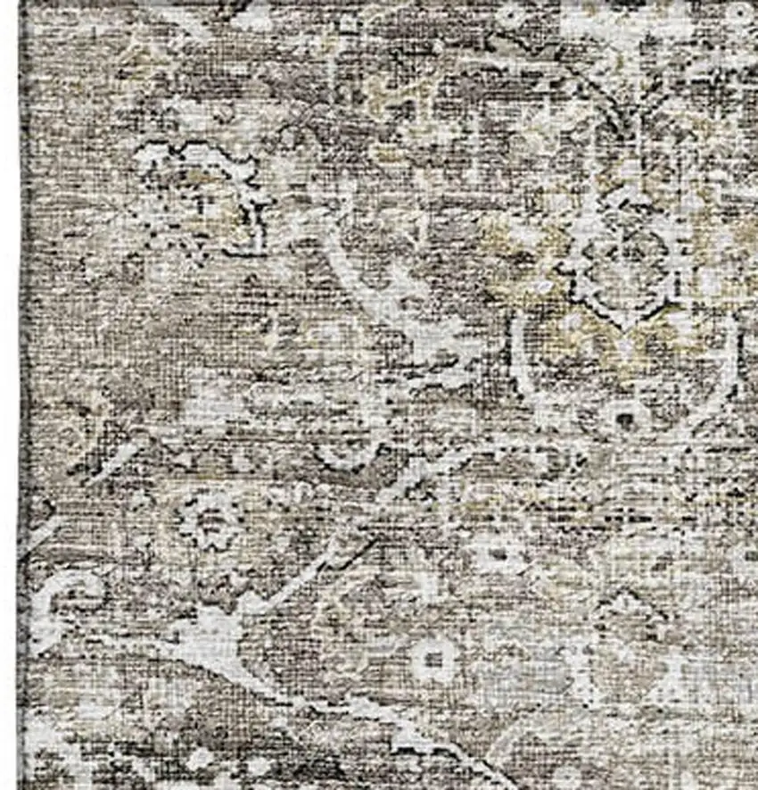 Stone And Coffee Floral Medallion Washable Area Rug With UV Protection Photo 4