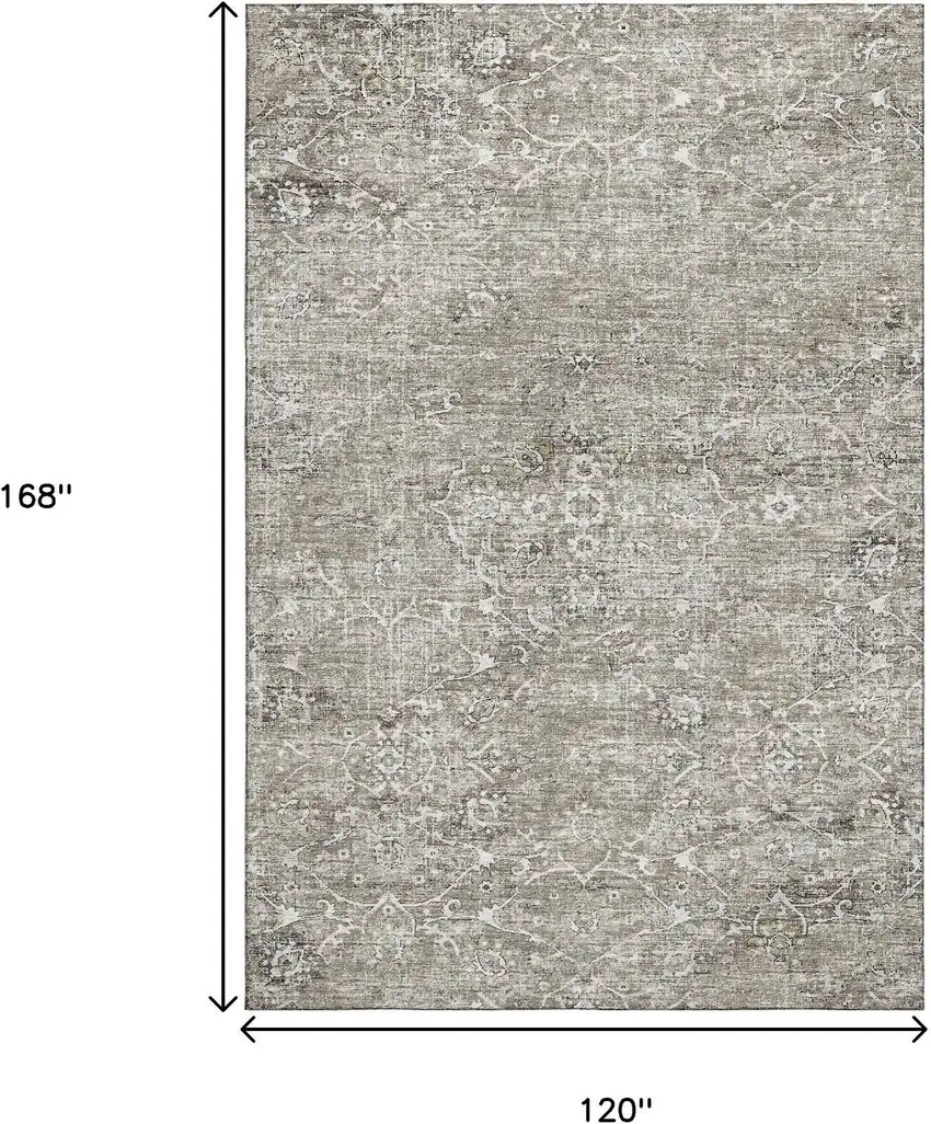 Stone And Coffee Floral Medallion Washable Area Rug With UV Protection Photo 3