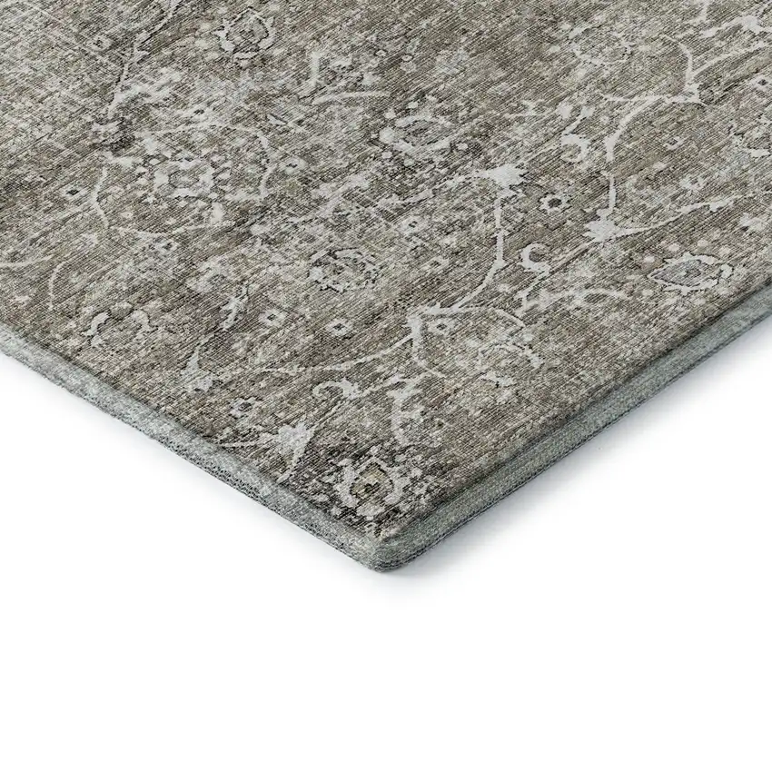 Stone And Coffee Floral Medallion Washable Area Rug With UV Protection Photo 8