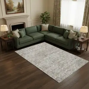 Photo of Stone And Coffee Floral Medallion Washable Area Rug With UV Protection