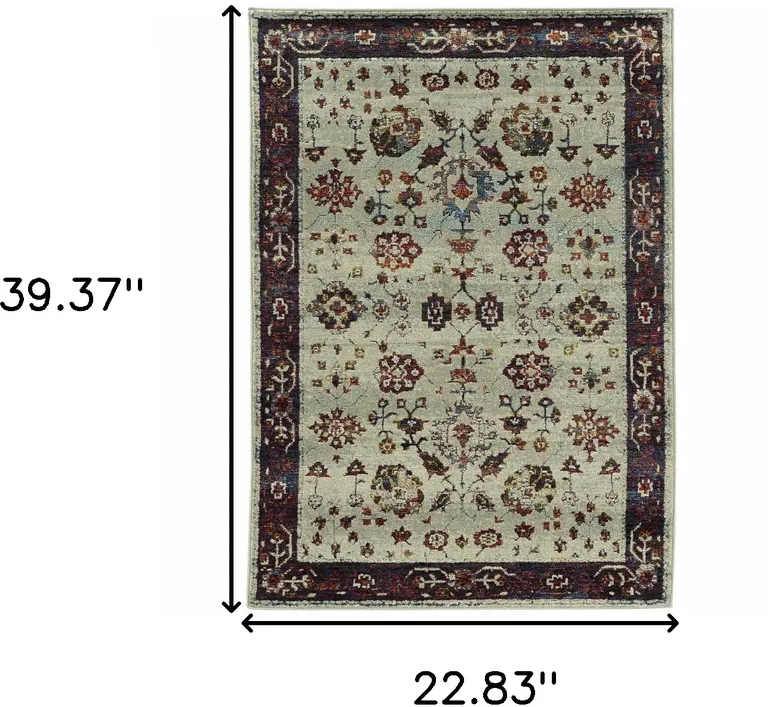 Stone And Red Oriental Power Loom Stain Resistant Area Rug Photo 3