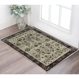 Photo of Stone And Red Oriental Power Loom Stain Resistant Area Rug