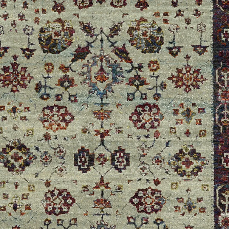 Stone And Red Oriental Power Loom Stain Resistant Area Rug Photo 4