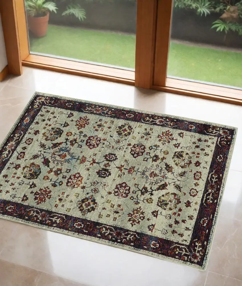 Red and Ivory Oriental Power Loom Area Rug Photo 1