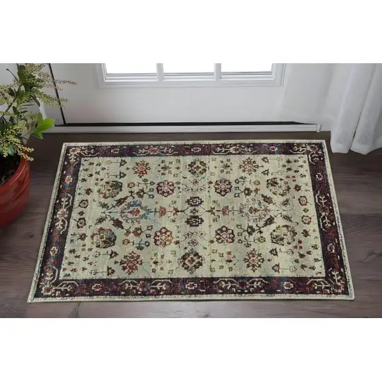 Red and Ivory Oriental Power Loom Area Rug Photo 1