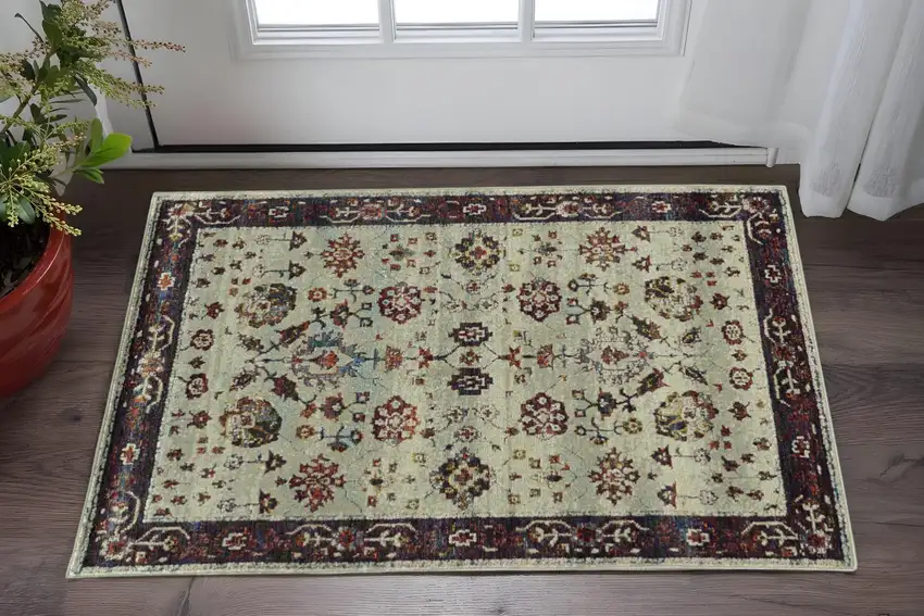 Red and Ivory Oriental Power Loom Area Rug Photo 1