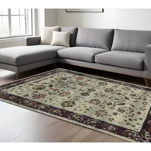 Photo of Stone And Red Oriental Power Loom Stain Resistant Area Rug