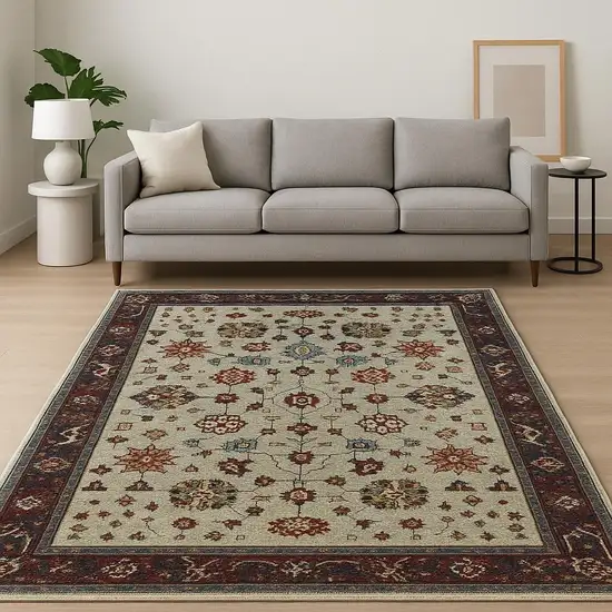 Red and Ivory Oriental Power Loom Area Rug Photo 1