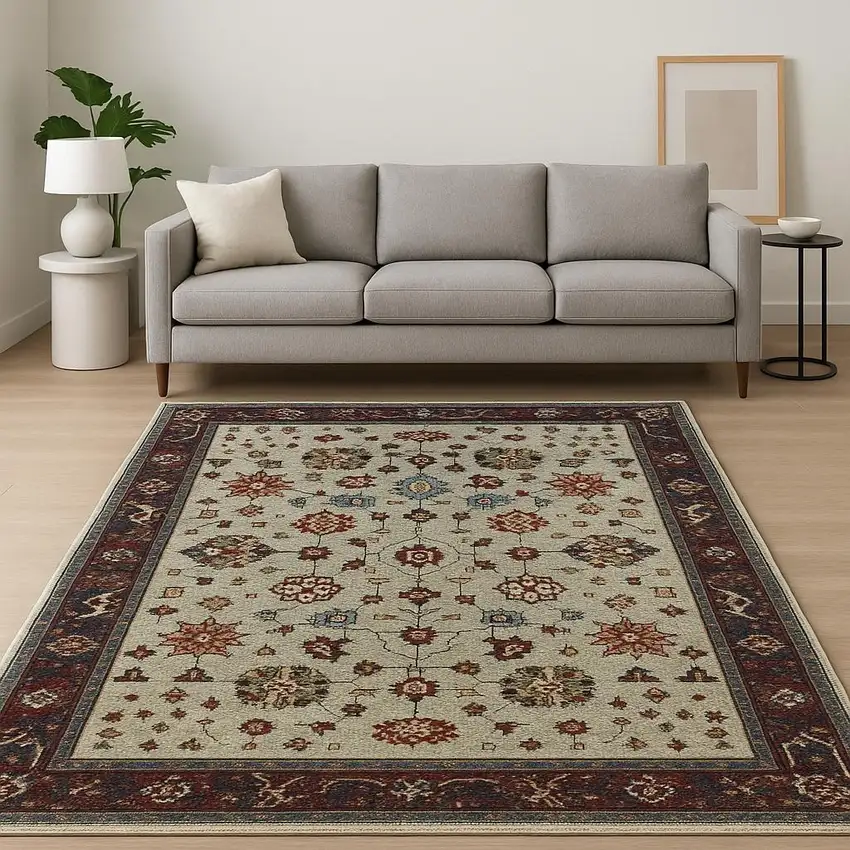 Red and Ivory Oriental Power Loom Area Rug Photo 1