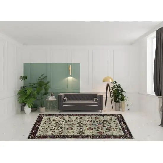 Stone And Red Oriental Power Loom Stain Resistant Area Rug Photo 2