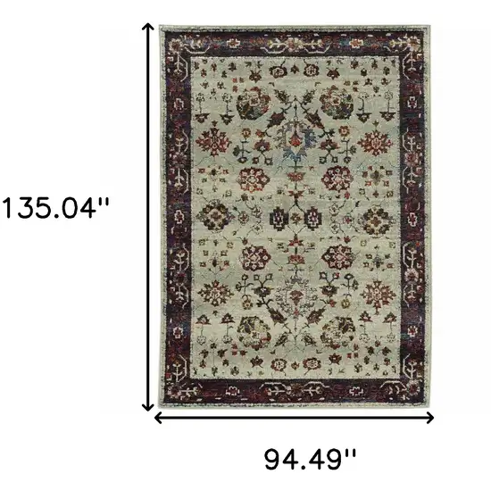 Stone And Red Oriental Power Loom Stain Resistant Area Rug Photo 5