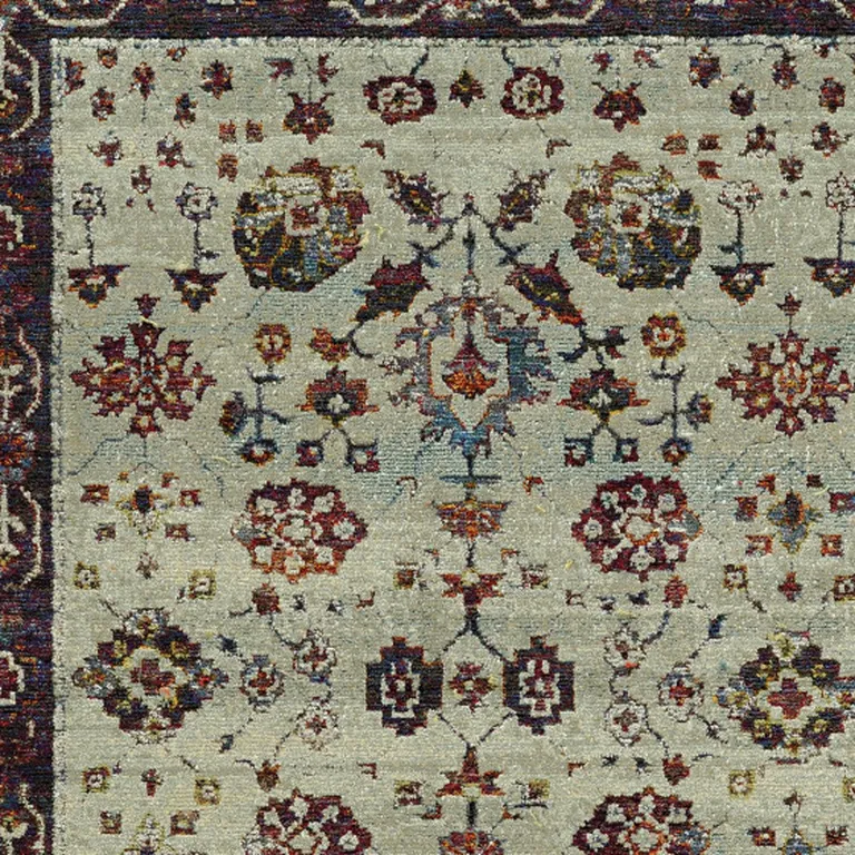 Stone And Red Oriental Power Loom Stain Resistant Area Rug Photo 2