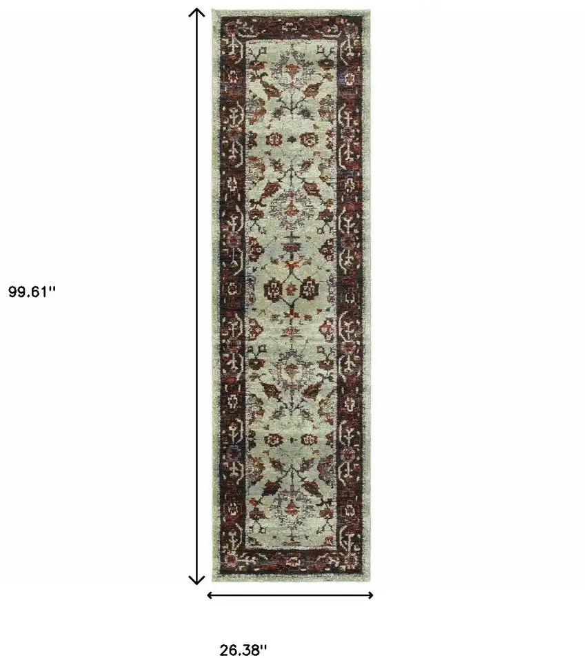 8' Red And Ivory Oriental Runner Rug Photo 3