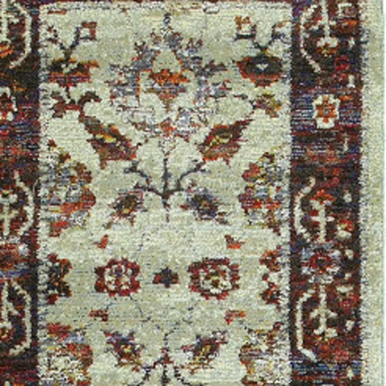 Stone And Red Oriental Power Loom Stain Resistant Runner Rug Photo 4