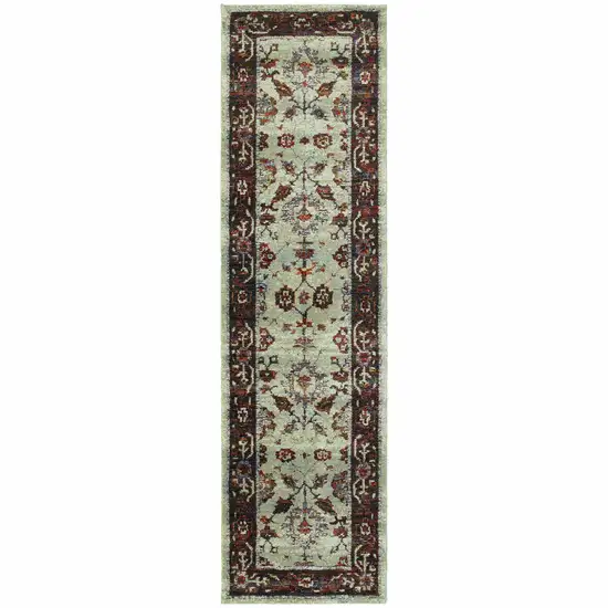 8' Red And Ivory Oriental Runner Rug Photo 2