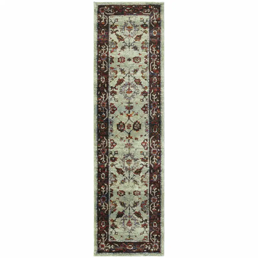 8' Red And Ivory Oriental Runner Rug Photo 2
