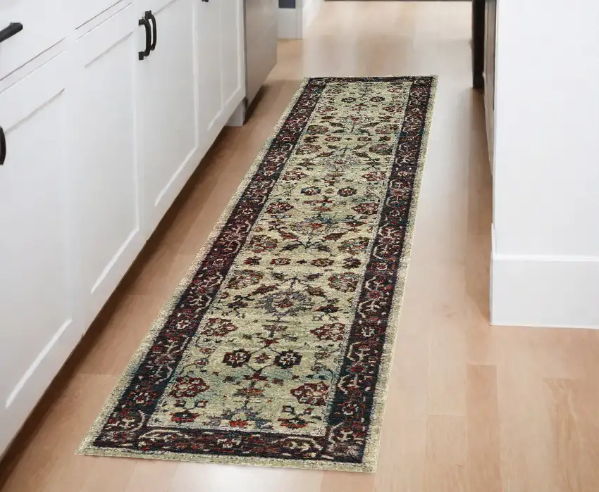 Red and Ivory Oriental Power Loom Runner Rug Photo 1