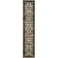 Photo of Stone And Red Oriental Power Loom Stain Resistant Runner Rug