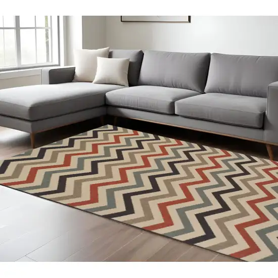 Stone Chevron Power Loom Stain Resistant Area Rug With Fringe Photo 1