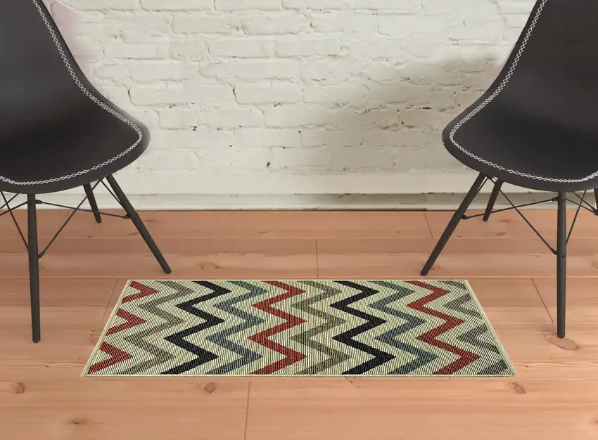 Stone Chevron Stain Resistant Indoor Outdoor Area Rug Photo 2
