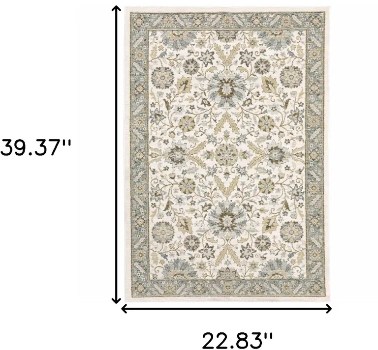 Stone Grey Ivory Green Brown Teal And Light Blue Oriental Power Loom Stain Resistant Area Rug Photo 5