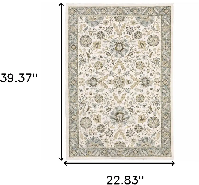 Stone Grey Ivory Green Brown Teal And Light Blue Oriental Power Loom Stain Resistant Area Rug Photo 6