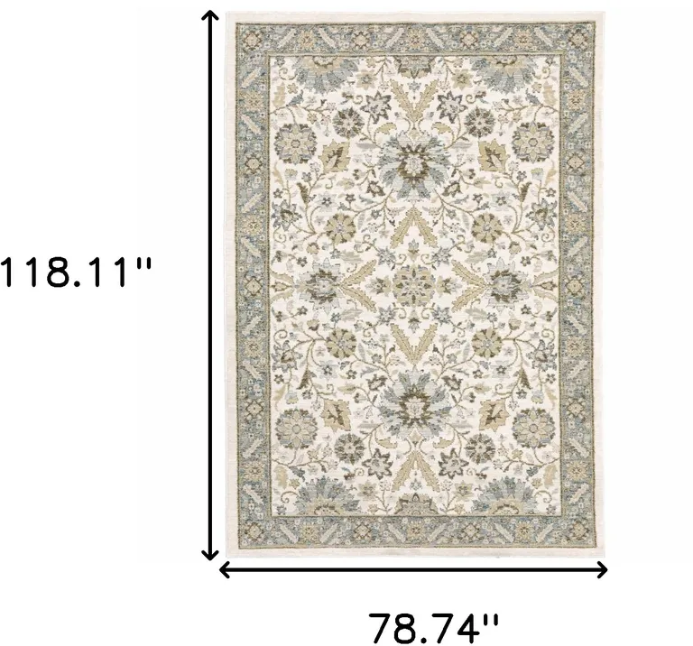 Stone Grey Ivory Green Brown Teal And Light Blue Oriental Power Loom Stain Resistant Area Rug Photo 5