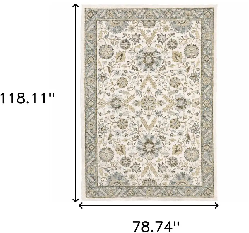 Stone Grey Ivory Green Brown Teal And Light Blue Oriental Power Loom Stain Resistant Area Rug Photo 6