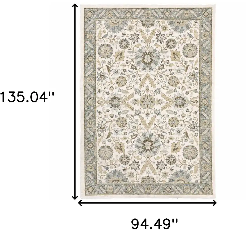 Stone Grey Ivory Green Brown Teal And Light Blue Oriental Power Loom Stain Resistant Area Rug Photo 6
