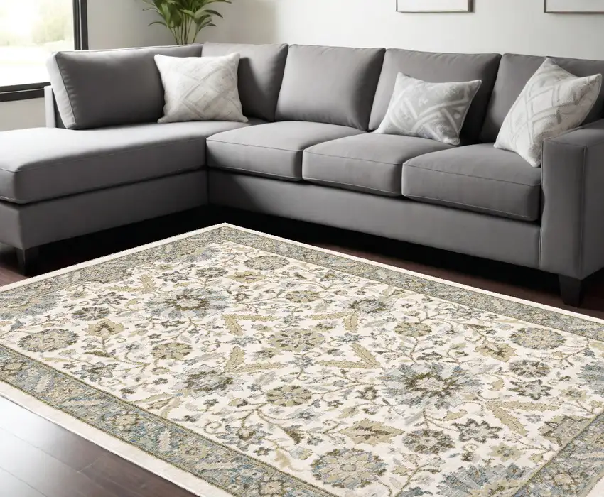 Gray and Ivory Oriental Power Loom Area Rug Photo 1