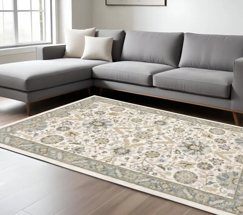 Gray and Ivory Oriental Power Loom Area Rug Photo 1
