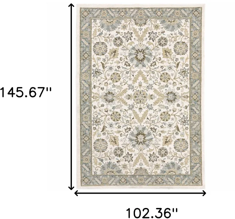 Stone Grey Ivory Green Brown Teal And Light Blue Oriental Power Loom Stain Resistant Area Rug Photo 5