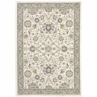Photo of Stone Grey Ivory Green Brown Teal And Light Blue Oriental Power Loom Stain Resistant Area Rug