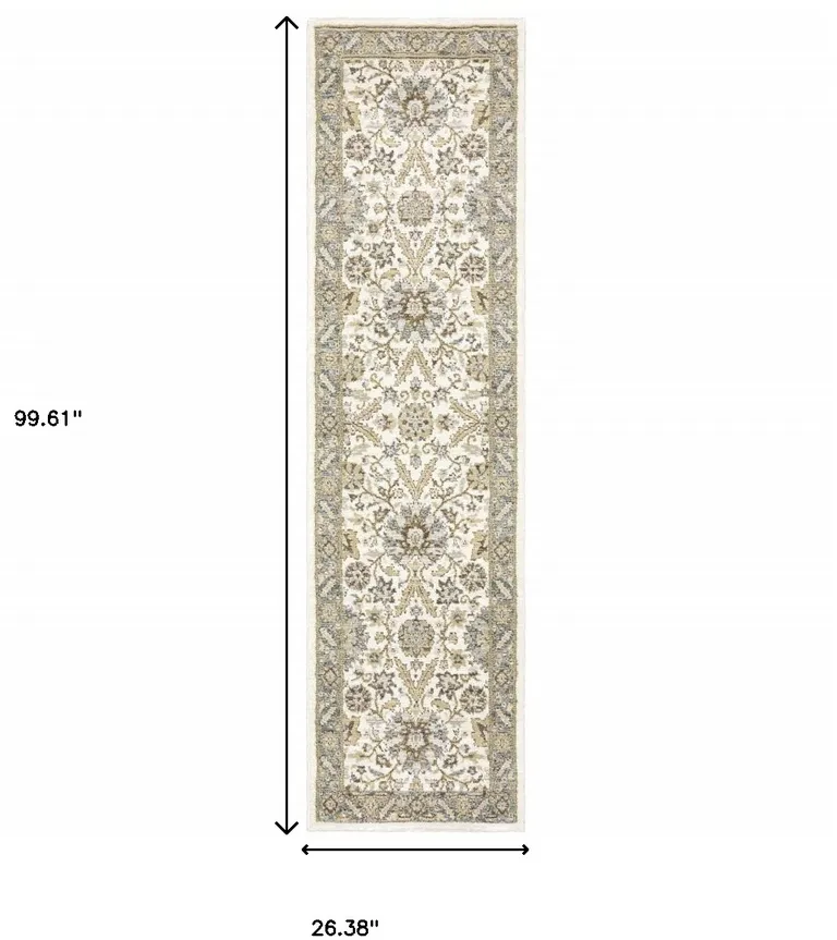 Stone Grey Ivory Green Brown Teal And Light Blue Oriental Power Loom Stain Resistant Runner Rug Photo 5