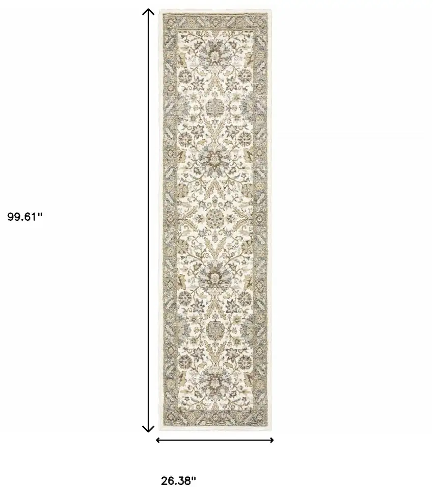 Stone Grey Ivory Green Brown Teal And Light Blue Oriental Power Loom Stain Resistant Runner Rug Photo 5