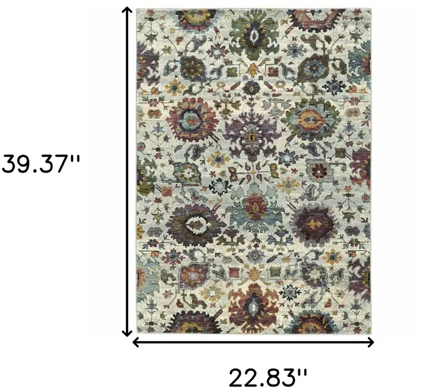 Stone Grey Purple Green Gold And Teal Oriental Power Loom Stain Resistant Area Rug Photo 8