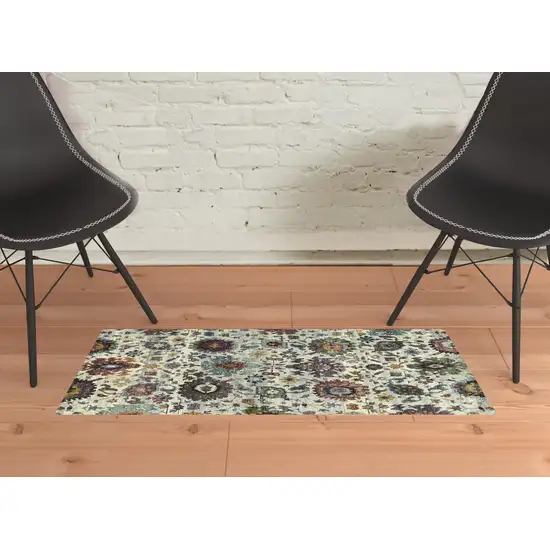 Stone Grey Purple Green Gold And Teal Oriental Power Loom Stain Resistant Area Rug Photo 4