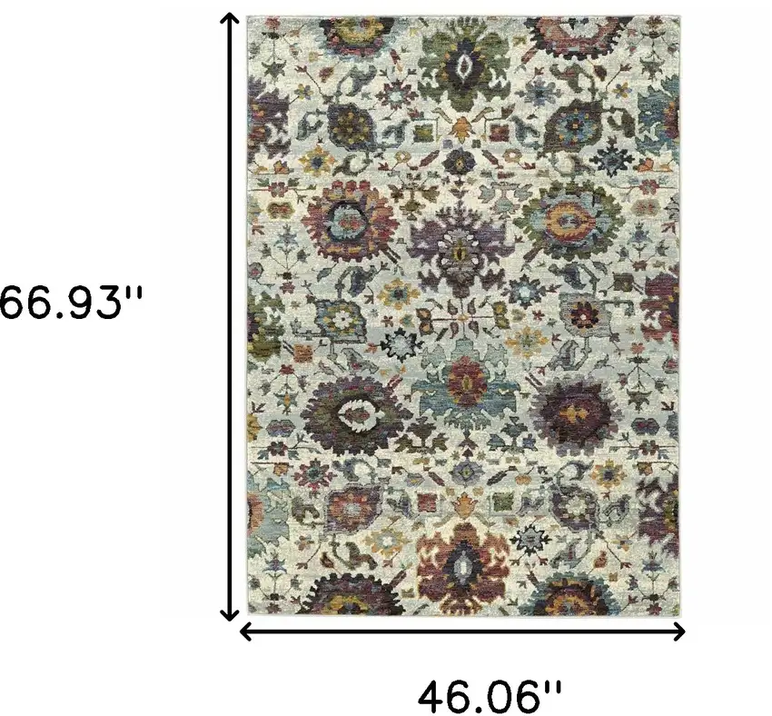Stone Grey Purple Green Gold And Teal Oriental Power Loom Stain Resistant Area Rug Photo 8