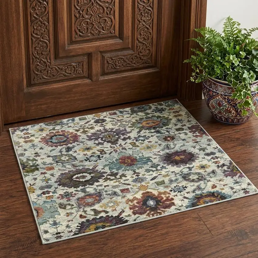 Stone Purple And Green Oriental Area Rug Photo 1
