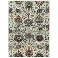 Photo of Stone Grey Purple Green Gold And Teal Oriental Power Loom Stain Resistant Area Rug
