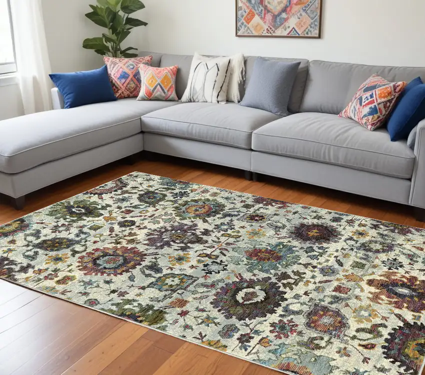 Purple and Gray Oriental Power Loom Area Rug Photo 1
