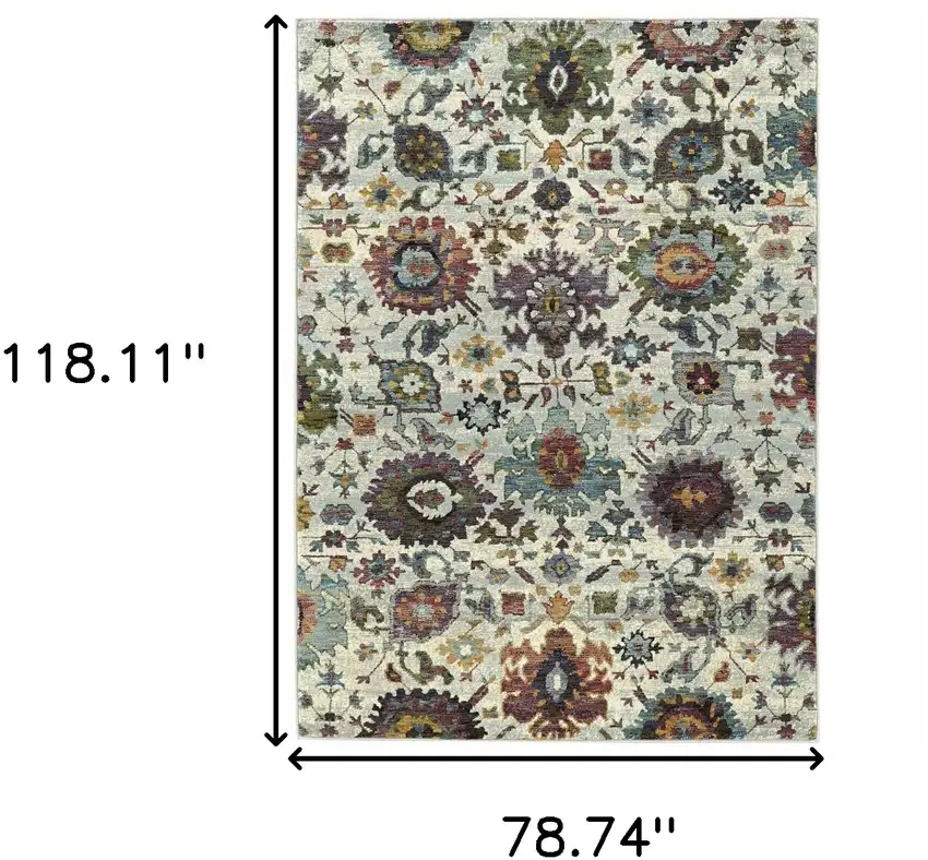 Stone Grey Purple Green Gold And Teal Oriental Power Loom Stain Resistant Area Rug Photo 8
