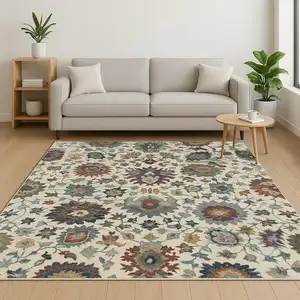 Photo of Stone Grey Purple Green Gold And Teal Oriental Power Loom Stain Resistant Area Rug