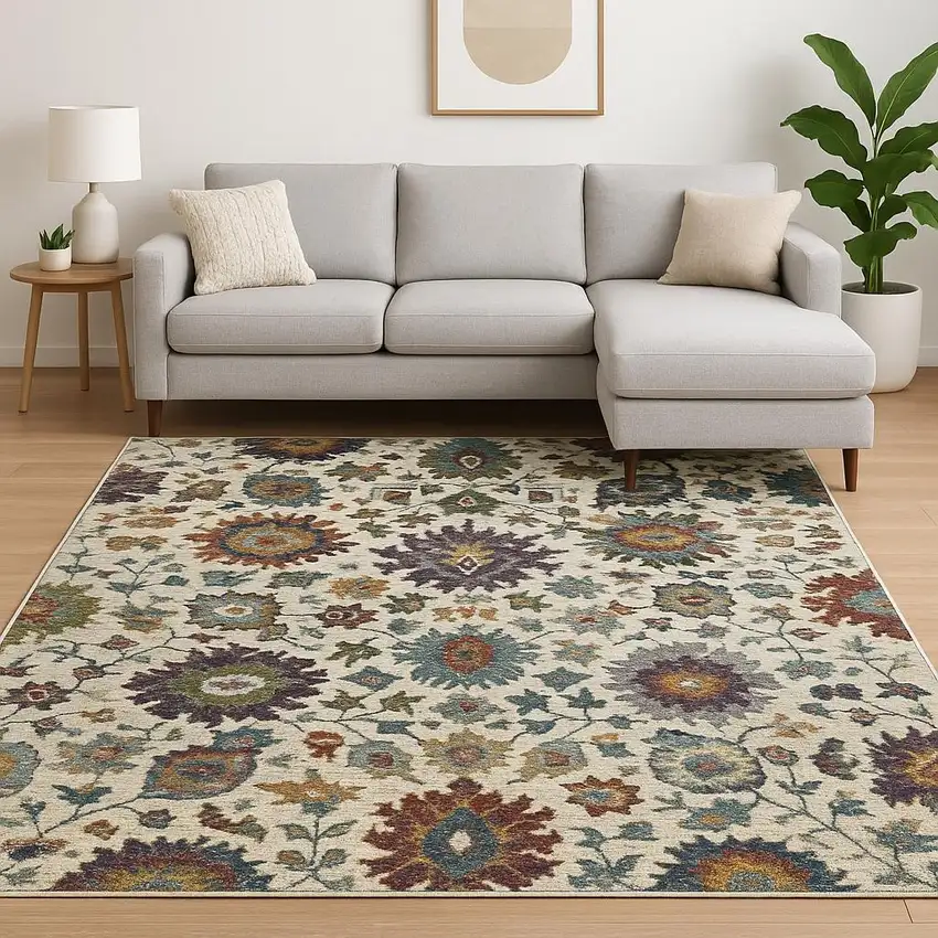 Purple and Gray Oriental Power Loom Area Rug Photo 1